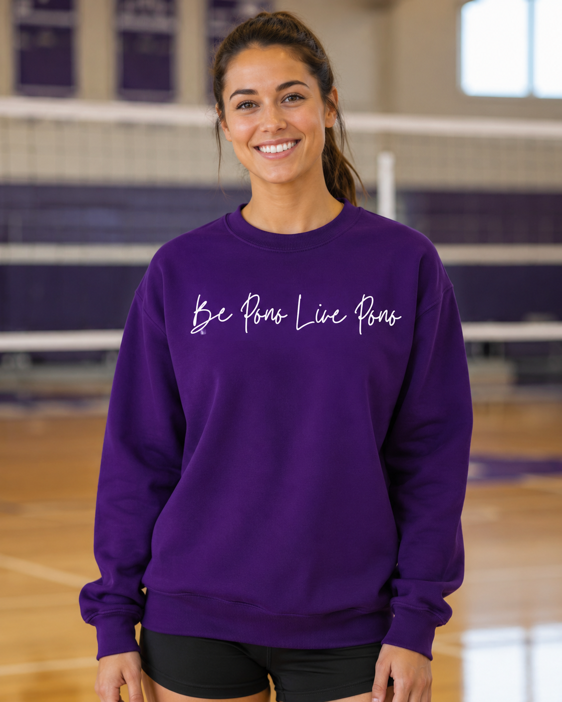 Cotton Crewneck::Purple-White