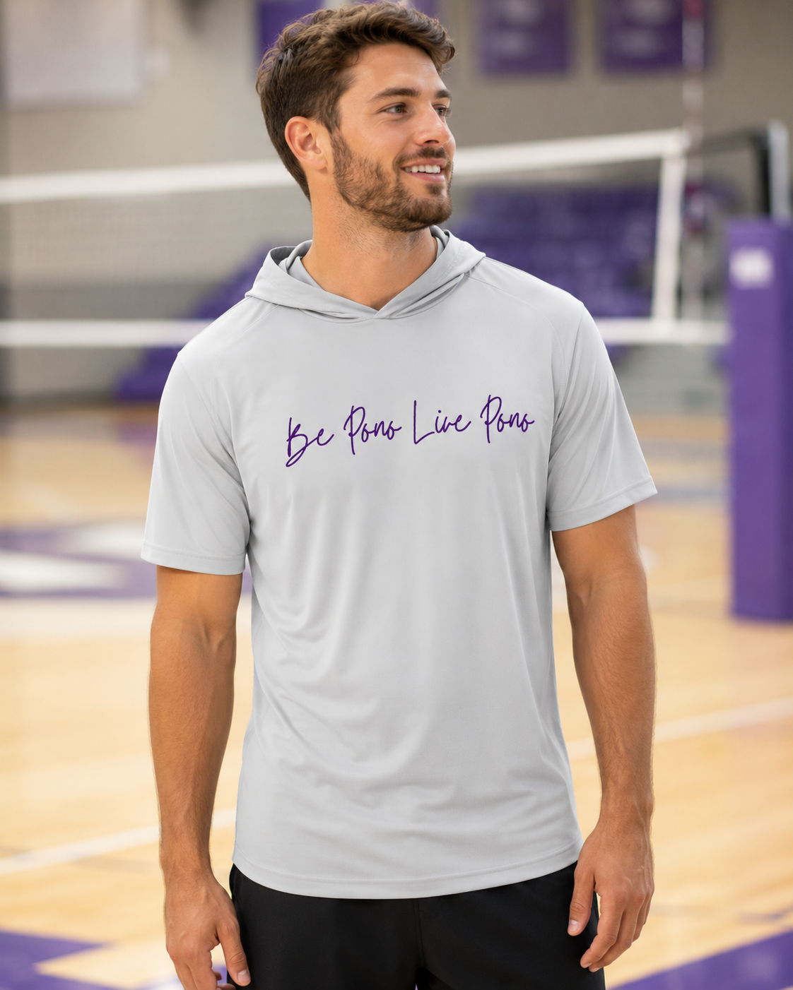 Short-Sleeve Performance Hoodie::Grey-Purple