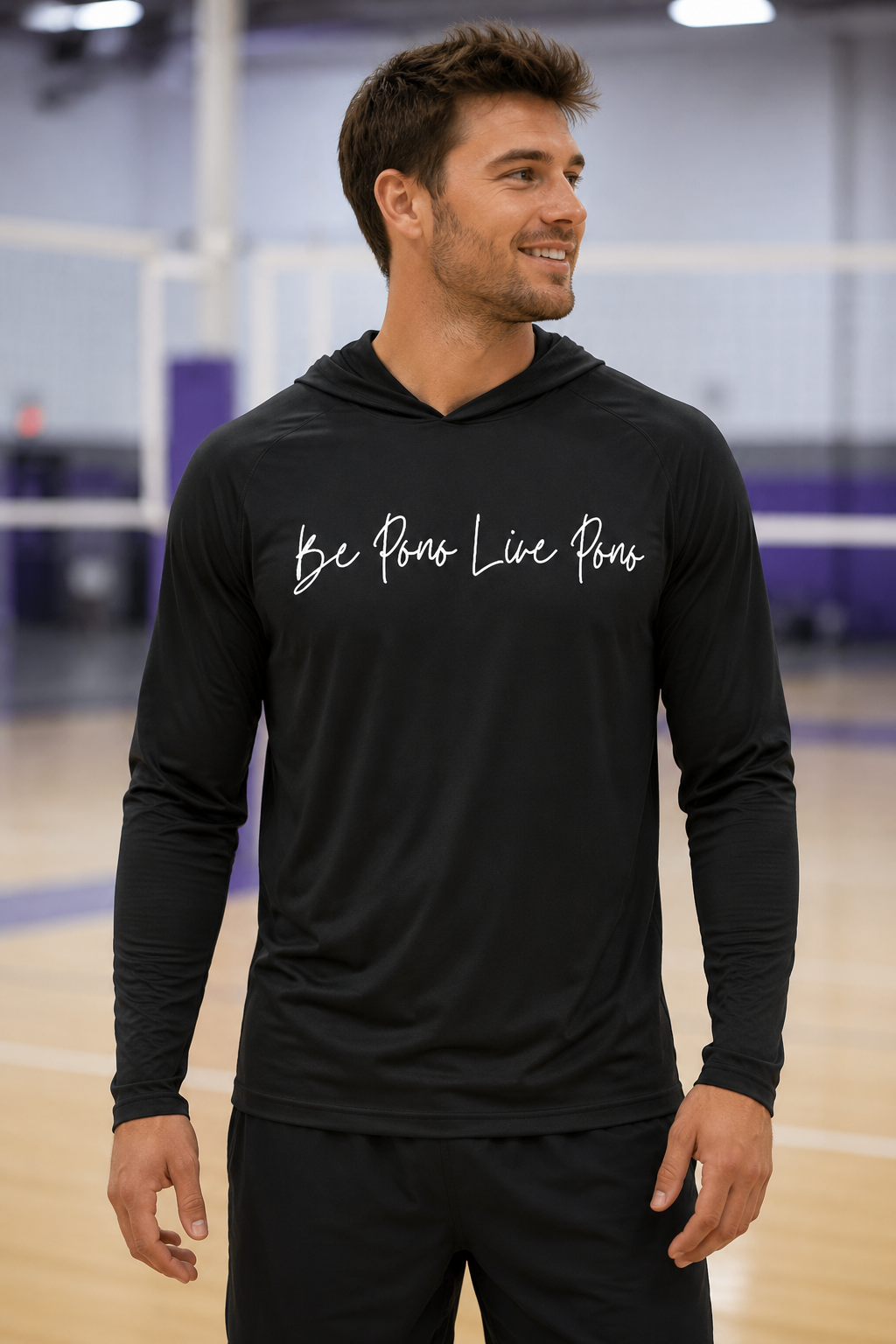 Lightweight UPF Performance Hoodie::Black-White