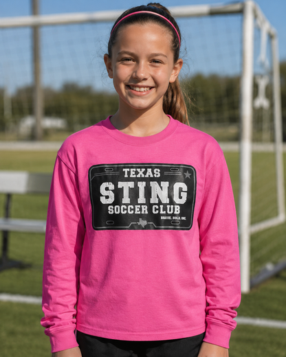 Soccer Club License Plate - Classic Cotton Long Sleeve Azalea