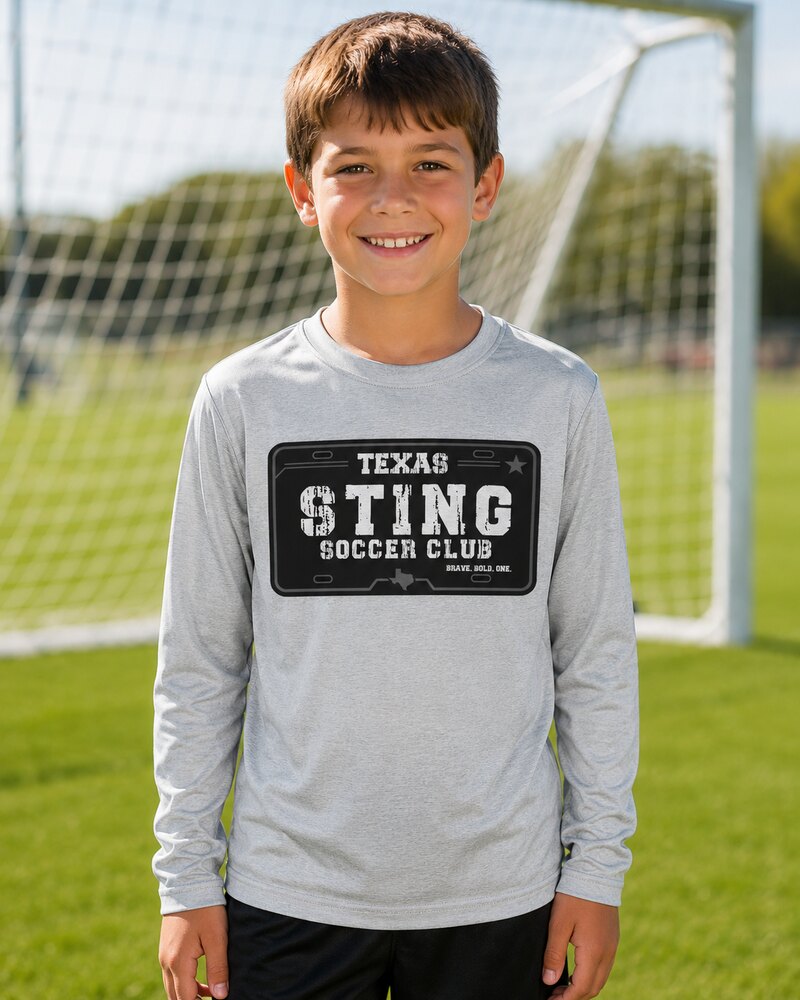 Soccer Club License Plate - Performance Long Sleeve Grey