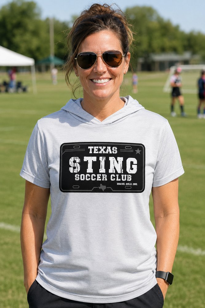 Soccer Club License Plate - Short-Sleeve Performance Hoodie Grey